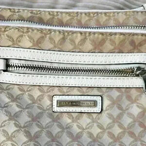 Dana Buchman crossbody purse. Brown, cream, & white. White adjustable strap